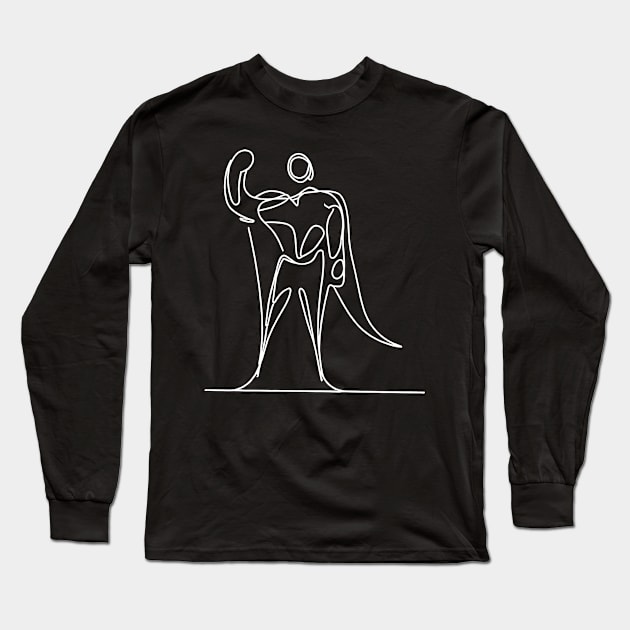 Minimalist white line art Superhero Silhouette | Character 2 Long Sleeve T-Shirt by Jumitu-Art